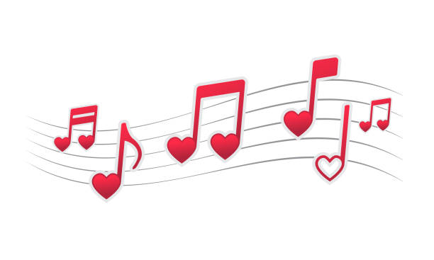 Symbols of music notes with heart shapes