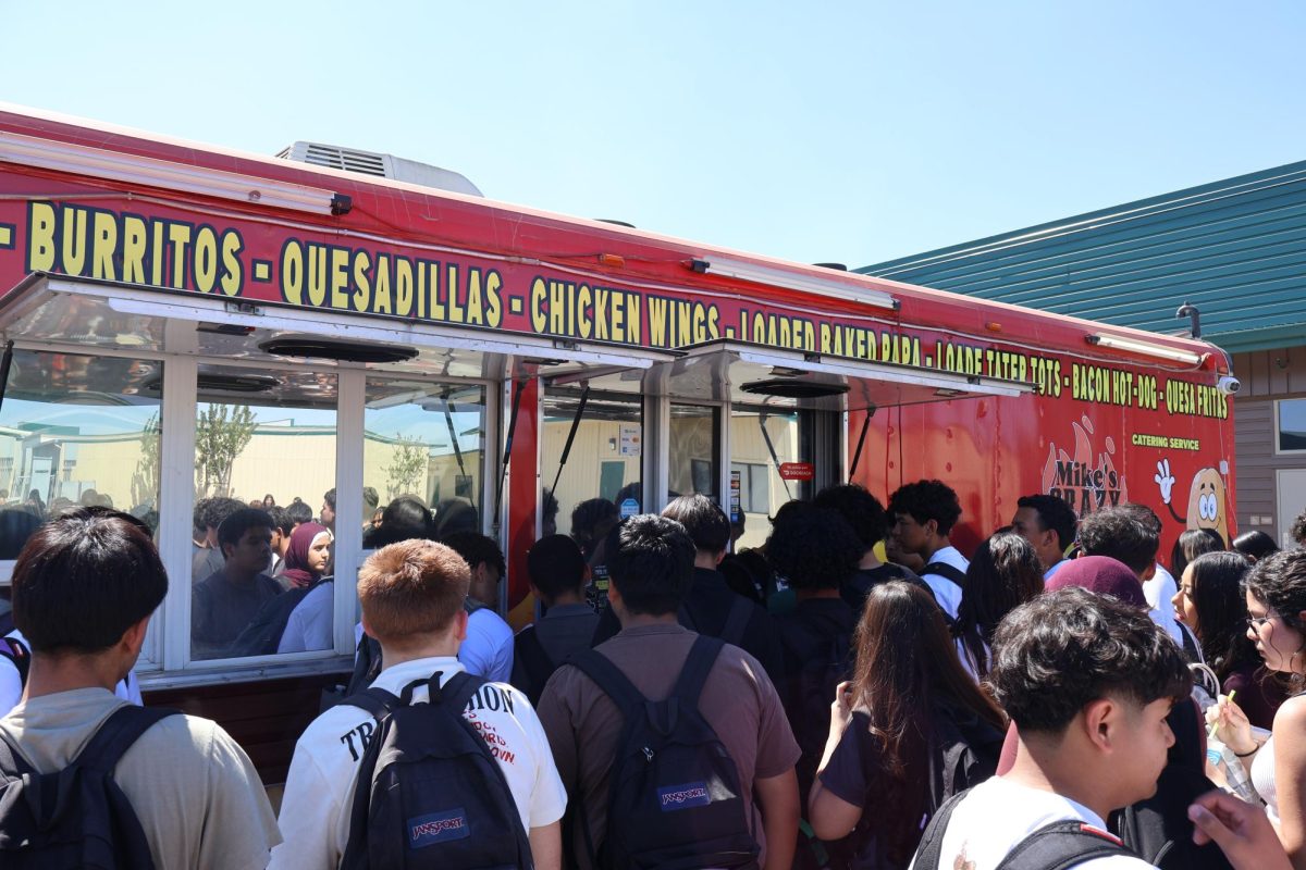Students waiting in line for Mike's Crazy Loaded Papas